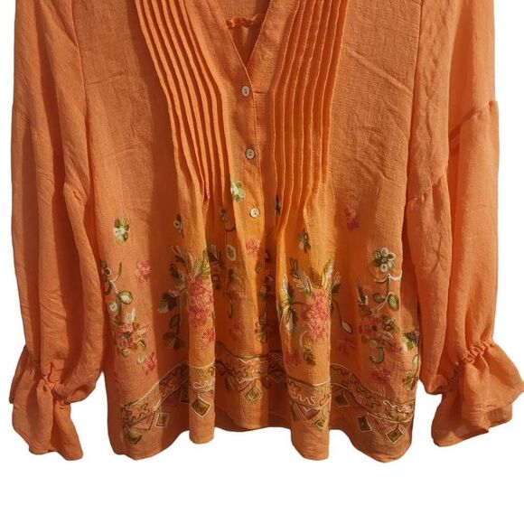 Hope Springs NWOT Bright Pink Embroidered Boho Button Down Lightweight Top Size - Picture 6 of 10